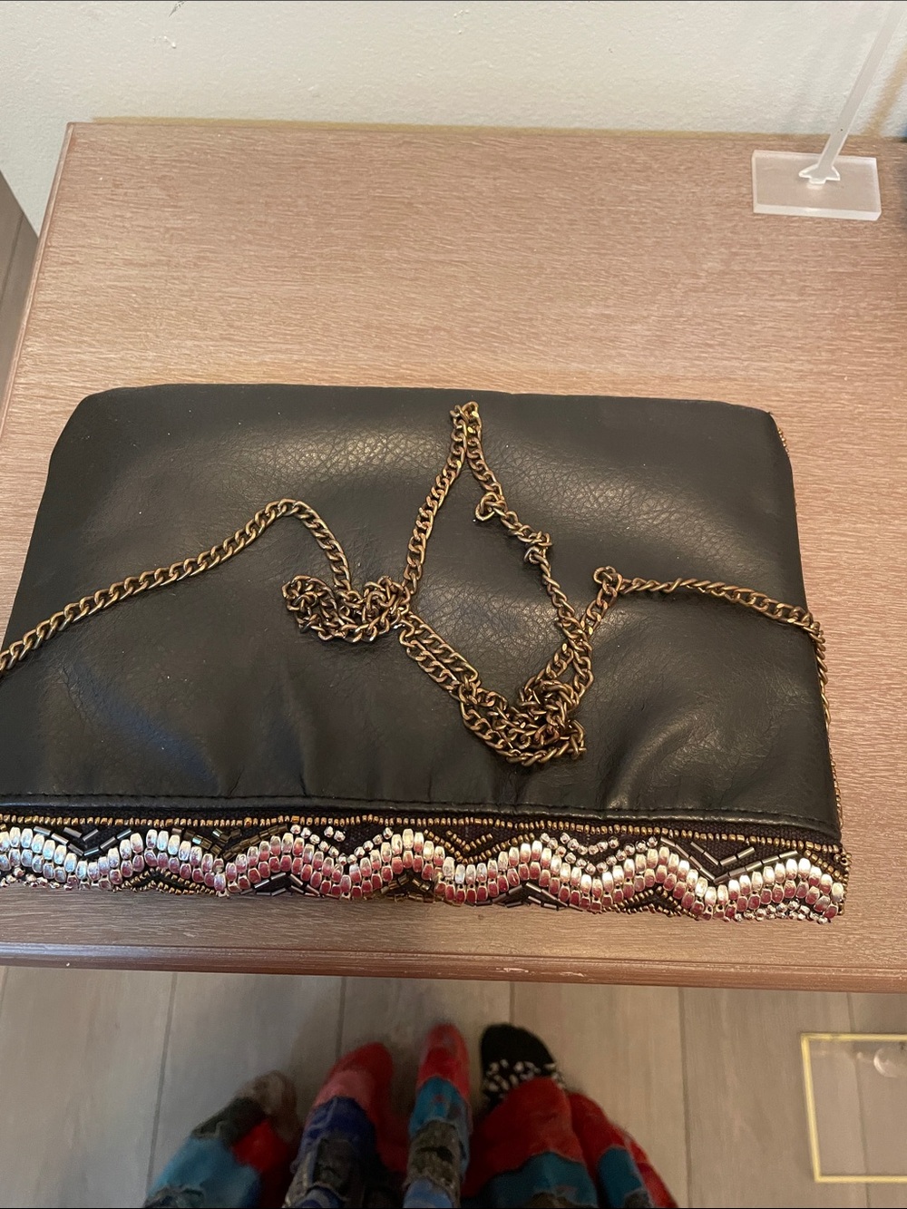 Source Unknown Black & Gold Beaded Chevron Foldover Clutch - Picture 7 of 8